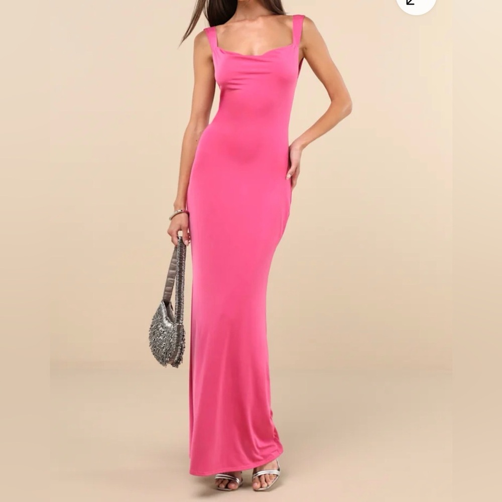 Lulu's Vibrant Fuchsia Pink Column Maxi Dress Women’s size XS - Picture 2 of 13